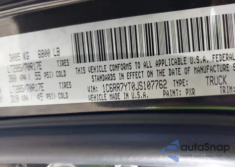 2018 Ram 1500 Rebel 4X4 5'7 Box z USA, uszkodzony, nr VIN 1C6RR7YT0JS107762